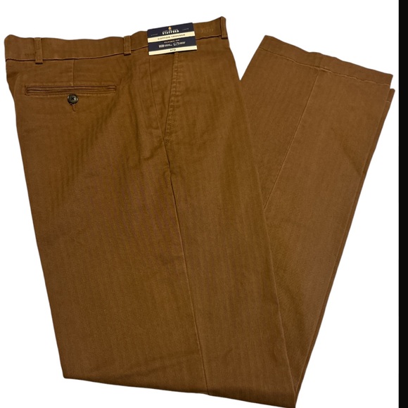 NWT Men’s STAFFORD Classic Fit COTTON TROUSER WAISTBAND DRESS PANTS 32X32 Brown - Picture 1 of 12